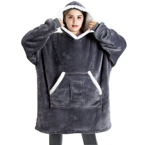 Qoosea Wearable Blanket Hoodie Oversized Sherpa Wearable Blanket Warm Fuzzy Sweatshirt with Gaint Pocket Giant Blanket for Adult Men Women Teens Girls Boys Grey