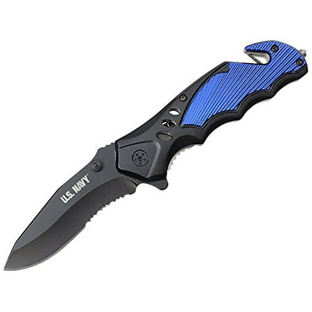 Officially Licensed U.S. Navy Blue Handle Assisted Opening Tactical Rescue (Best Tactical Assisted Opening Knife)