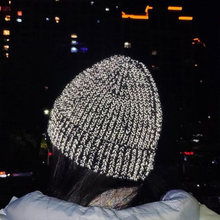 Sinhoon Men Women Magical High Visibility Reflective Beanie Hat Night  Running Cycling Walking Safety Shinny Ski Caps Fall Winter Warm Knitted Hats
