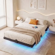Kbun Twin Size Floating Bed Frames with LED Lights and Charging Station, Black, Platform Bed Frame No Box Spring Needed, Noise-Free, Easy Assembly