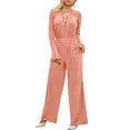 thumbnail image 1 of Doublju Womens Sexy Deep V Neck Long Sleeve Wrap Drawstring Waist Corset Lace Up Jumpsuit, 1 of 4