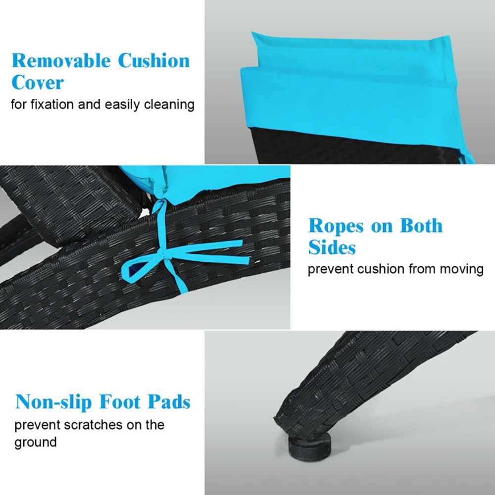 Aimee Lii Folding Patio Rattan Lounge Cushioned Portable Chair, Patio Loungers, Turquoise