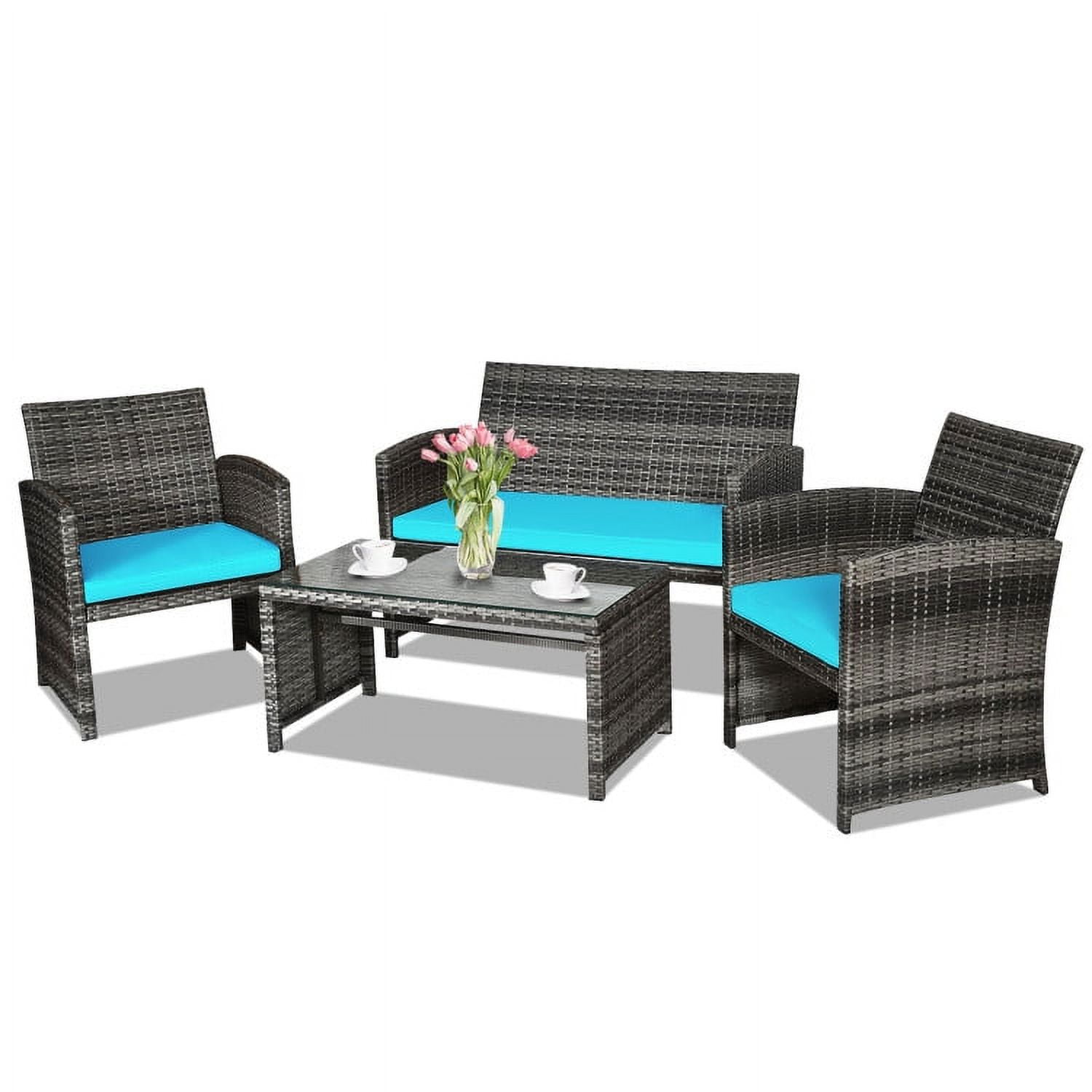 Aimee Lii 4 Pieces Wicker Patio Furniture Set with Cushions, Wicker Outdoor Sectional, Turquoise Aimee Lii 4 Pieces Wicker Patio Furniture Set with Cushions, Wicker Outdoor Sectional, Turquoise