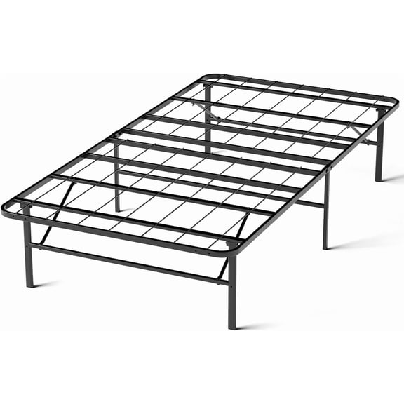 14 Inch Twin Bed Frame, Foldable Metal Platform with Steel Slats, No Box Spring Needed, Tool-Free Assembly, Portable Folding Twin Bed Frames for Apartment, Guest Room, Dorms