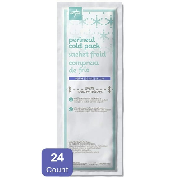 Medline Premium Perineal Cold Packs for Postpartum Care with Adhesive Strip (24 Count) Each Absorbent Pad is 4.5" x 14.25"