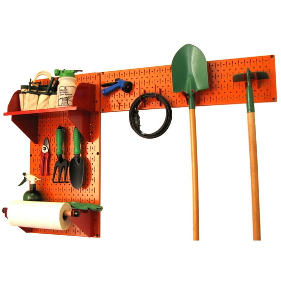 Wall Control Pegboard Garden Tool Board Organizer with Orange Pegboard and Red Accessories