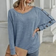 thumbnail image 2 of QLEICOM Women's Crewneck Casual Solid Long Sleeve Button Blouses Shirts Tops Light Blue XXL, US Size 12, 2 of 7