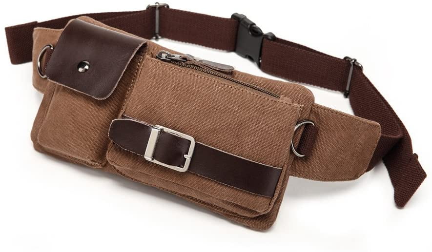 Loyofun Unisex Brown Genuine Leather Waist Bag Messenger Fanny Pack Bum Bag Waistpack