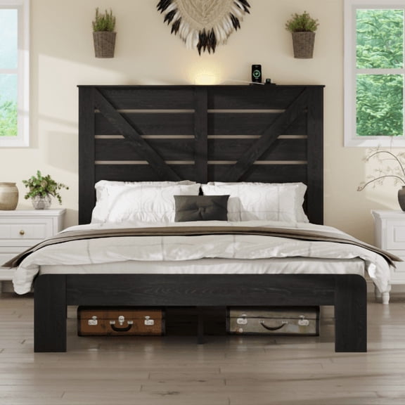 Full Bed Frame Headboard , Wood Platform Bed Frame , Noise Free,No Box Spring Needed and Easy Assembly Tool,Large Under Bed Storage, Black
