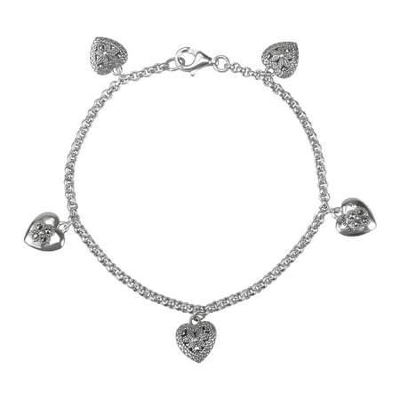 MARC Sterling Silver & Swarovski Marcasite Chiseled Heart Charms in 7.5 ...