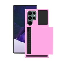 SOATUTO for Samsung S22 Ultra Phone Case Credit Card Holder Shell Wallet Case Slide Cover Dual Layer Hard PC Soft TPU Rubber Cover Phone Case for Samsung Galaxy S22 Ultra 5G 6.8 inch - Pink