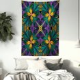 thumbnail image 4 of Fractal Tapestry, Antique Ornate Symmetric Stained Glass Mosaic Window Style Floral Tile Pattern, Wall Hanging for Bedroom Living Room Dorm Decor, 60W X 80L Inches, Green Purple, by Ambesonne, 4 of 5
