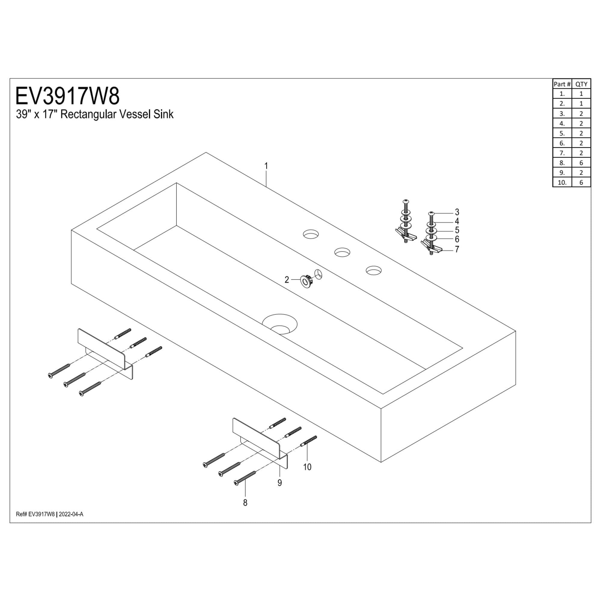 Kingston Brass EV3917W8 Anne 39-Inch Ceramic Rectangular Vessel Sink (8-Inch Centers) in White