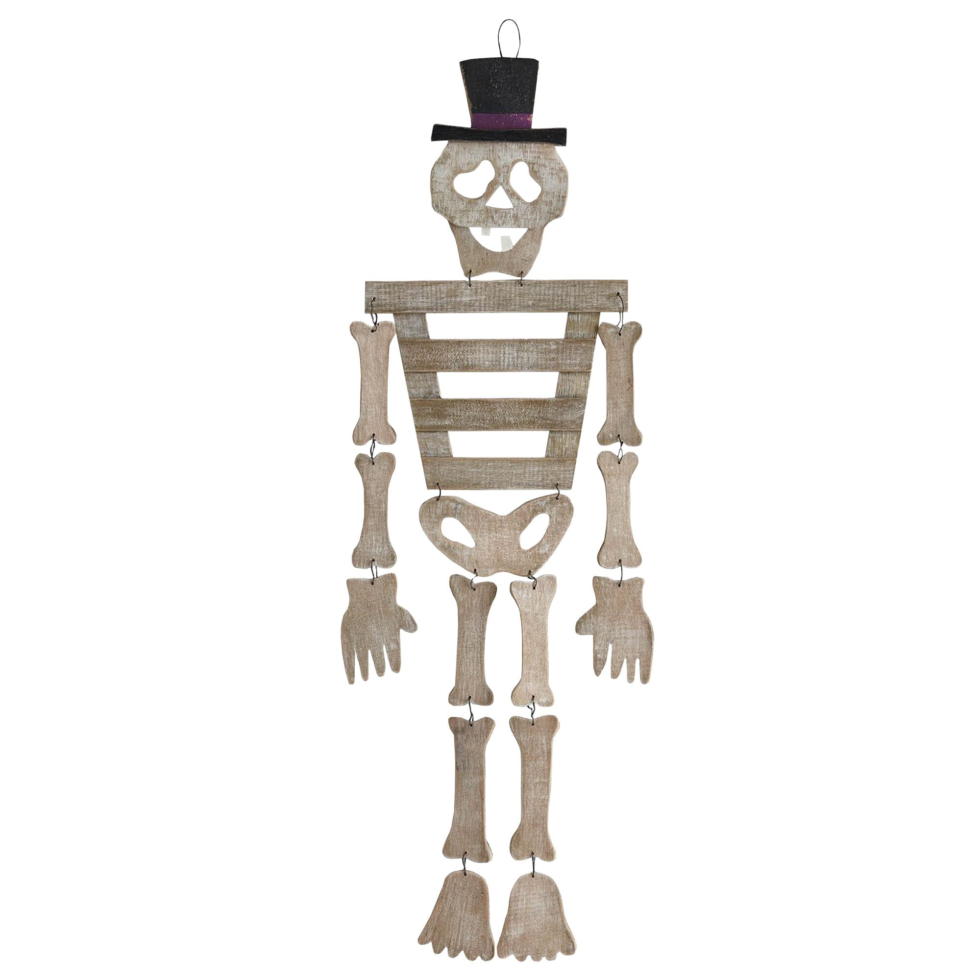 30" Gray Halloween Themed Skeleton Wall Decor with Black Hat Walmart