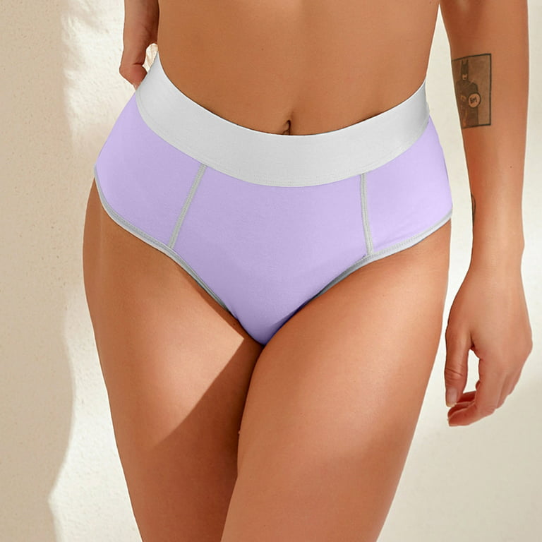 Qcmgmg Cute Underwear for Women Plus Size High Waisted Full Coverage Tummy  Control Briefs Cotton Women Underwear Light Purple M 