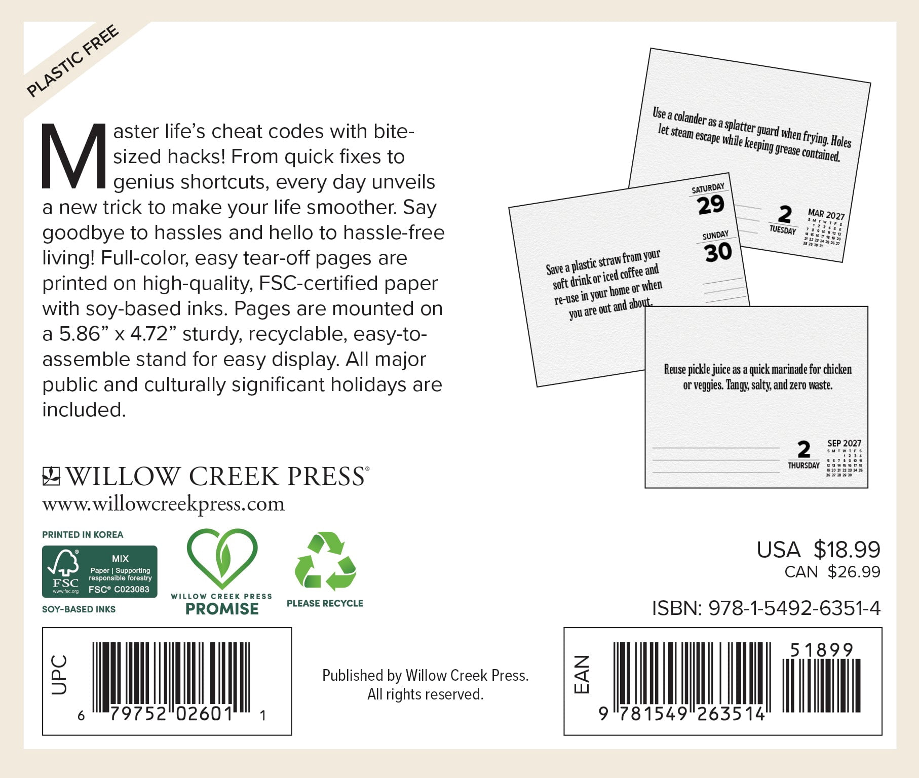 Willow Creek Press, Hacks of Life 2027 Box Calendar
