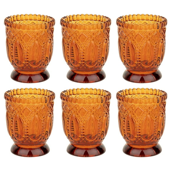 Koyal Wholesale Vintage Glass Candle Holder (Pack of 6) 3 x 2.75 (Amber)