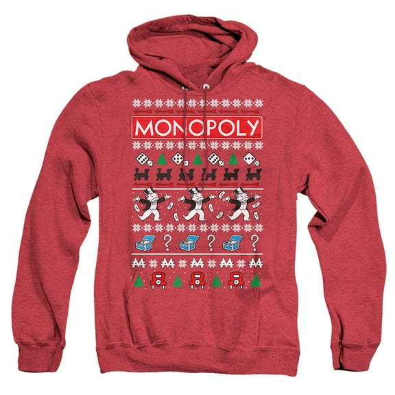 Monopoly Icons Ugly Christmas Unisex Adult Pull-Over Heather Hoodie,Red, 2X-Large