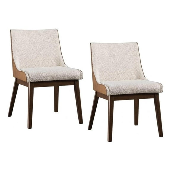 Iken Side Dining Chair Set of 2-Curved Panel Back-Walnut Brown Wood-Beige