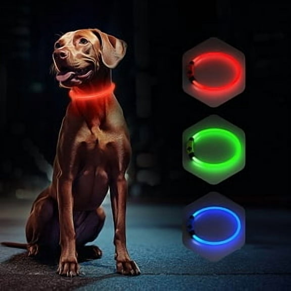 LED Dog Collar USB Rechargeable Glowing, Pet Collars Lighted Up Safety Necklace Glow in the Dark for You & Your Dogs (Red)