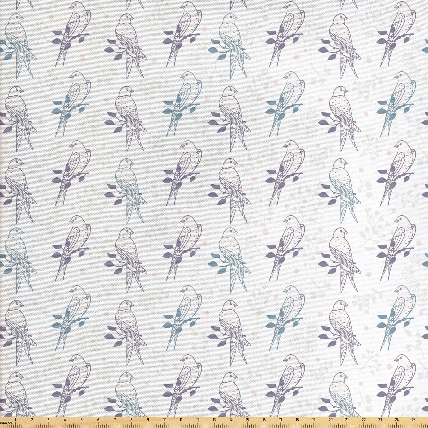 Bird Fabric by The Yard, Swallow Birds Sit on a Tree Branch Pastel Toned Image, Decorative