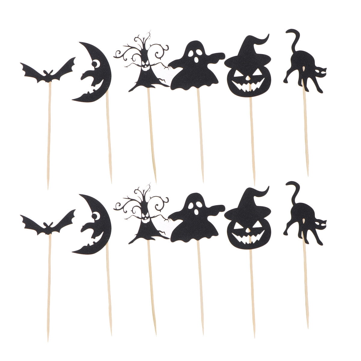 12 Pcs Halloween Cake Toppers Tree Cat Elf Moon Shaped Cupcake Toppers