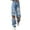 Blue, variant on Pants for Women Trendy High Waisted Denim Elastic Waist Button Jeans Hole High Pocket Loose Trousers