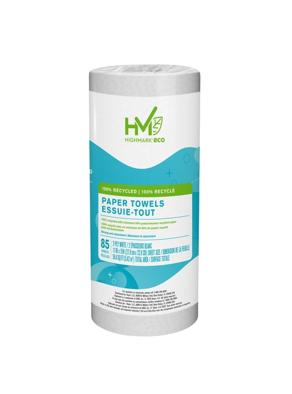 Highmark Brand 100% Recycled 2-Ply Paper Towels, 11" x 9", 85 Sheets Per Roll, Case Of 30 Rolls