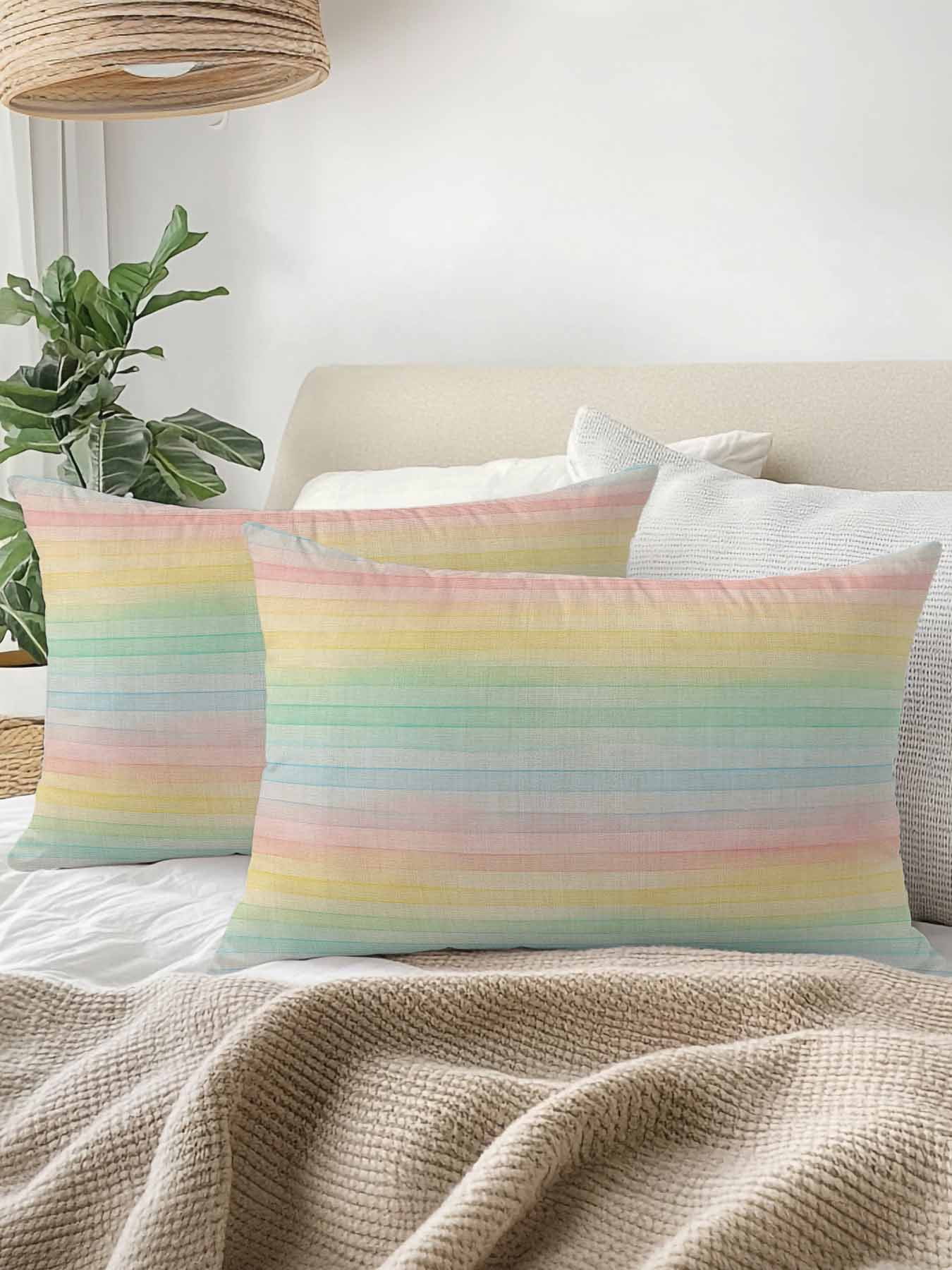 1 Pack Outdoor Throw Pillow, Colorful Striped Waterproof Pillow with Insert Included, Farmhouse Vertical Striped Burlap Rustic Decorative Accent Cushion Lumbar Pillows for Patio Porch, 12 x 20 In