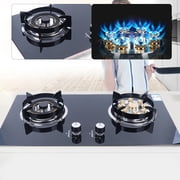 Kitchen Gas Cooktop Stove Top 2 Burners Tempered Glass Built-In NG Black 4.2KW (Left), 5.2KW (Right) 28.74*16.14*6.69in for Home Kitchens, Homestays