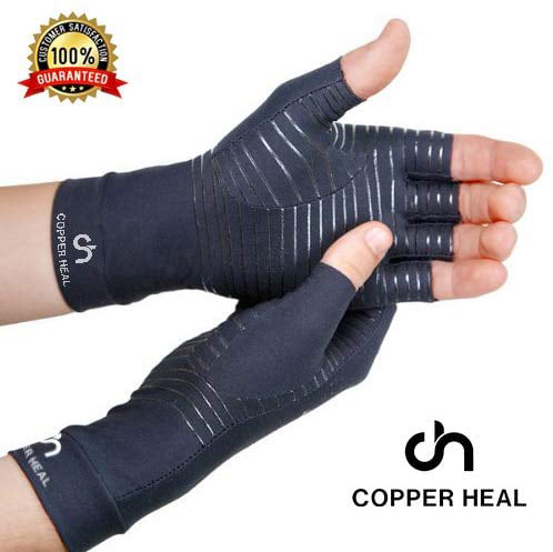 COPPER HEAL Arthritis Compression Gloves - Best Copper Gloves for Rheumatoid Arthritis, Carpal Tunnel, RSI Osteoarthritis &amp; Tendonitis Fingerless gloves