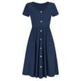 thumbnail image 6 of Sngxgn Womens Summer Dresses Square Neck Lantern Sleeve Tie Backless Ruffle A-Line Casual Dress(Navy,M), 6 of 8