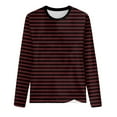 thumbnail image 4 of Karoyedx Fall Outfits for Women Womens Striped Long Sleeve Shirts Fall Outfits 2025 Color Block Tops Fashion Clothing Ribbed Crewneck Tee Blouses Brick Red Size,L, 4 of 4