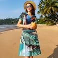 thumbnail image 4 of Fotbe Stylish Sunglasses Iguana Vestido Largo de Moda para Mujer, Vestido Tipo Camiseta con Manga Corta y Estilo Casual a Rayas y Bloques de Color, 4 of 6