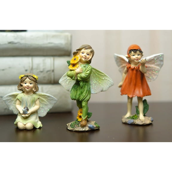 Colorful Gardening Sunflower Girl Fairies Set of 3 Fairy Garden Mini Figurines