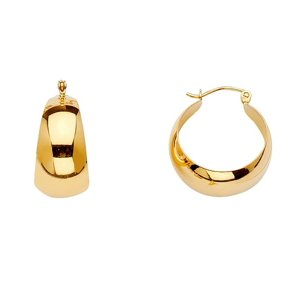 14k Yellow Gold Wide Hoop Asymmetrical Chunky Flat Circle Earrings Jewelry Female Unisex