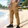 thumbnail image 2 of hoksml Men's Cargo Joggers Solid Color Drawstring Elastic Waist Casual Pants Elastic Cuffs with Multiple Pockets, 2 of 9