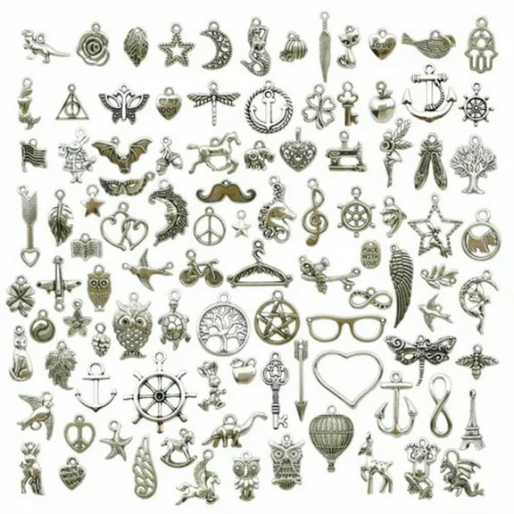 U8MO Mix 100pcs Antique Silver Charms Pendants for Jewelry Making Earrings Bracelet-1# Mix 100pcs