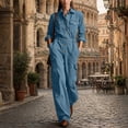 thumbnail image 4 of Utility Jumpsuit Button down Wide Leg Cargo Pockets Collared Utility Jumpsuit Long Sleeve High Waist Pleated Casual Wide Leg Overalls with Pockets, 4 of 7
