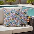 thumbnail image 5 of Retro Flower Pillow Covers 2 Pack Watercolor Pink Blue Purple Floral Daisy Green Leaf Black Back Pillowcase Waterproof Outdoor Throw Pillow Cover for Patio Garden Square Cushion 26”x26”, 5 of 9