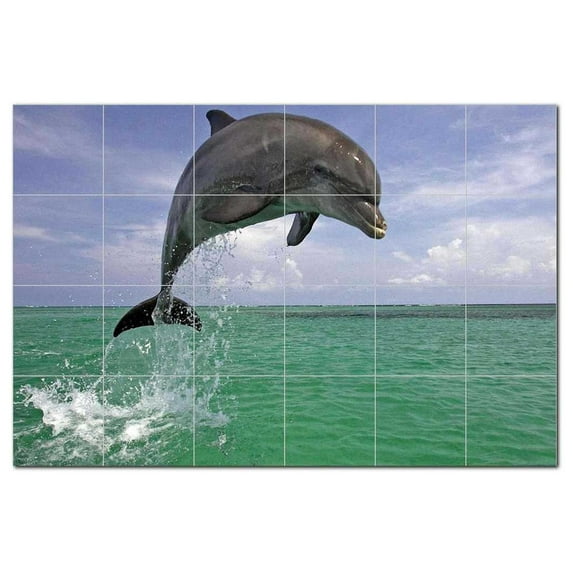 Dolphin Ceramic Tile Mural Kitchen Backsplash Bathroom Shower, 402793-L64