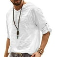thumbnail image 2 of GigrtiJin Men's Fashion Linen Shirt Long Sleeves Beach V-Neck Yoga Summer Solid Color Tops Comfy Loose Pullover Top, 2 of 6