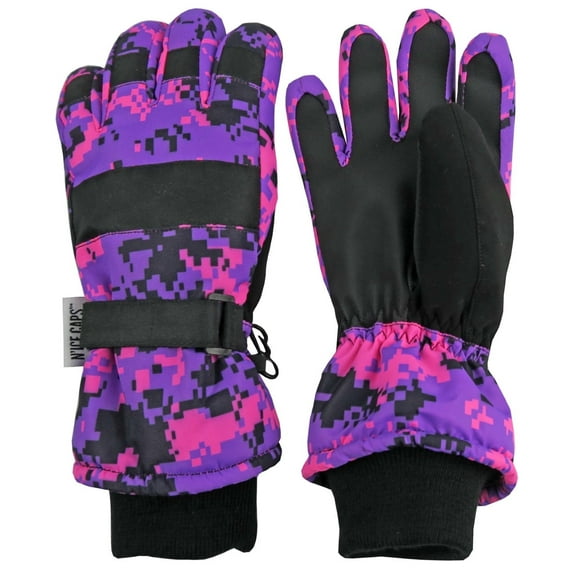 N'Ice Caps Kids Waterproof Thinsulate Winter Snow Gloves | Girls Cold Weather Camo Purple