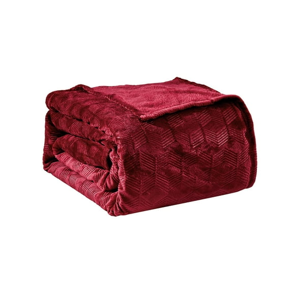 Amrani Bedcover Embossed Blanket, Soft Premium Microplush, Queen, Burgundy