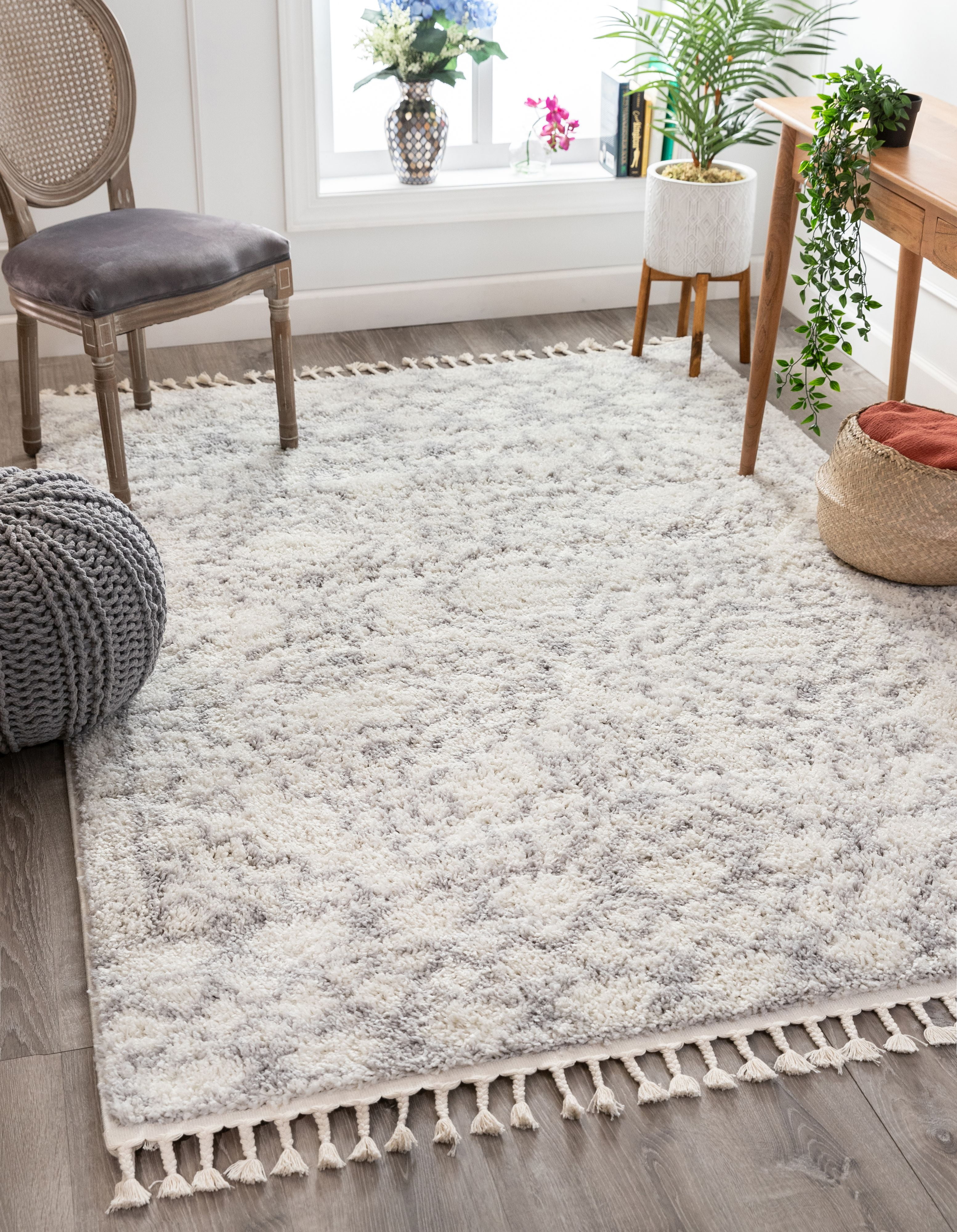 Well Woven Miranda Grey Moroccan Shag Diamond Medallion Pattern Area