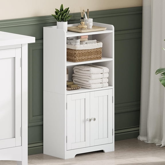 Small Bathroom Storage Cabinet with 2 Doors and Shelves, White