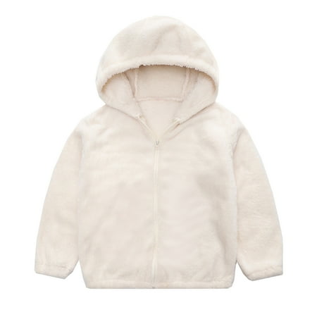 

nsendm Kids Baby Girls Boys Solid Zipper Fleece Thick Warm Hooded Warm Outdoor Coat Outwear Clothes Warm Jacket Kids Coat White 9-10 Years