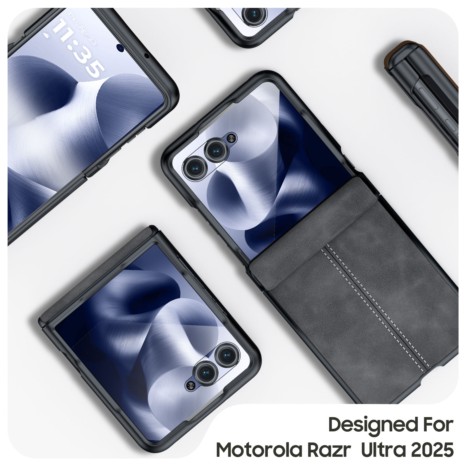 Oupeigar for Motorola Razr Ultra 2026/2025 Case,with Hing Protection,Screen Protector&Ultra Thin Leather Matte PC Shockproof Cover Phone Case-Black