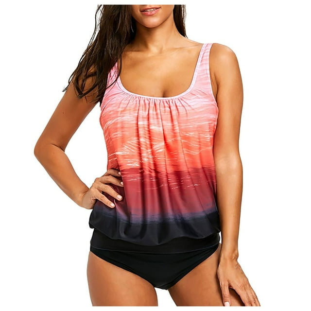 MesaSe Two Piece Bathing Suits Swimwear Tummy Control High Waisted Swimwear for Women Tankini Sets