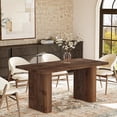 thumbnail image 3 of Finmind 63" Solid Wood Dining Table for 4-6, Farmhouse Rectangular Kitchen Table with Fluted Pedestal Base, Dark Brown, 3 of 7